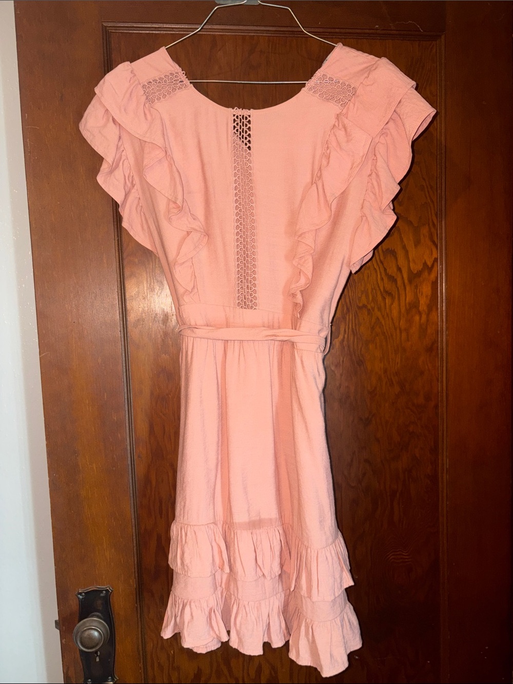 FAVLUX Peach Pink Ruffle Midi Dress